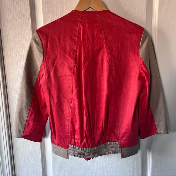 Helmut Lang Lamb Leather 3/4 Sleeve Full Zip Collarless Bomber Jacket Medium - Picture 7 of 14
